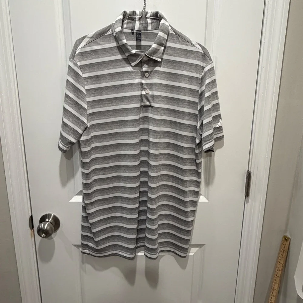 Adidas Mens Polo Shirt Striped Gray L‎
